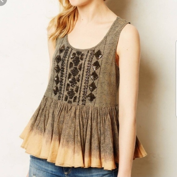 Anthropologie Akemi + Kin Brown Ombre Sequined Peplum Tank Top Size Small - Picture 1 of 7